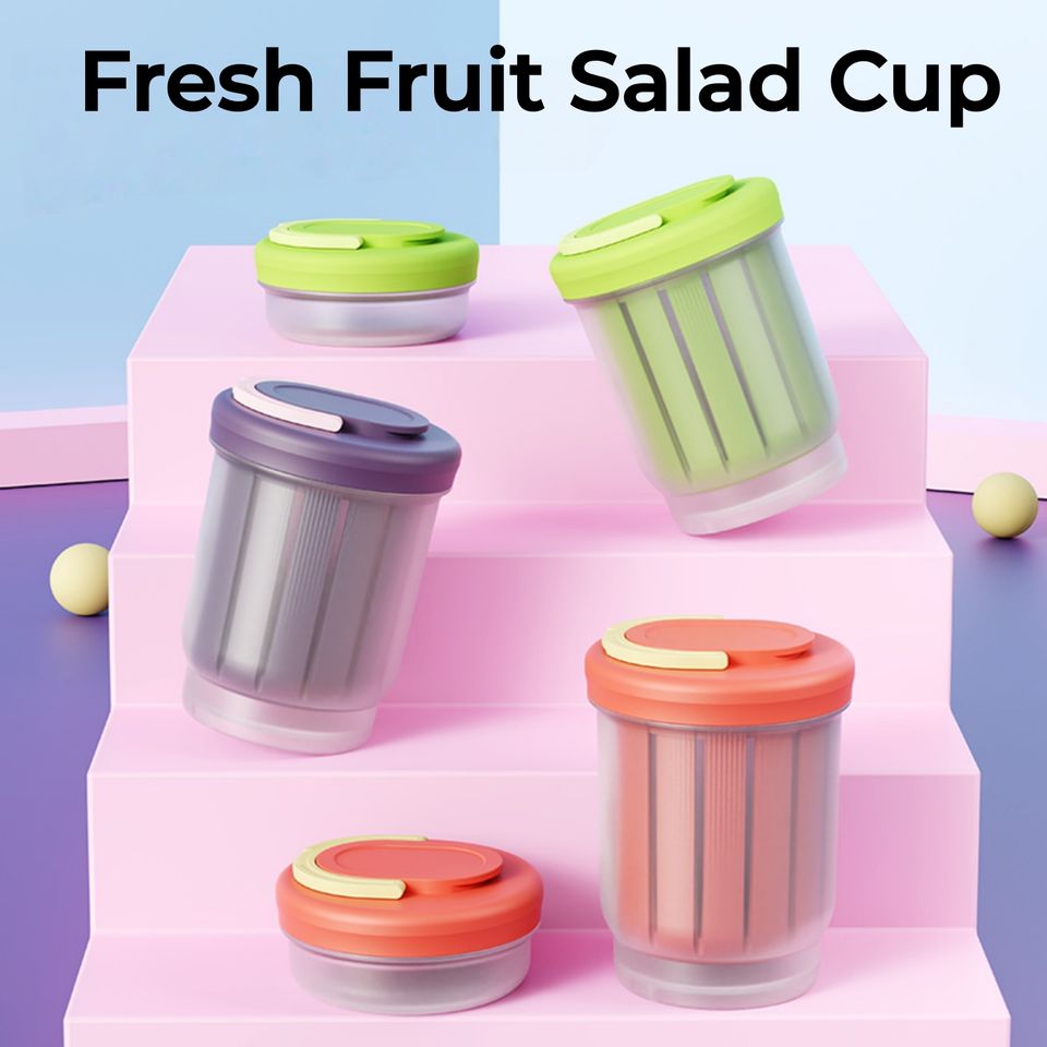 Modern Minimalist Double-Walled Plastic Breakfast Cup - Foldable Dishwasher Safe Portable Drain Cup for Oatmeal and Fruit Kitchen