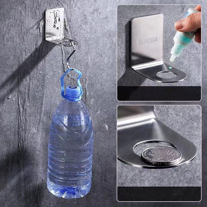 Stainless Steel Non-Drilling Wall Mount Shampoo Bottle Dispenser Holder Adhesive Bottle Holder for Soap Dispenser