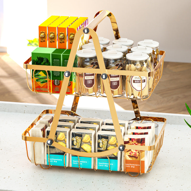 2 Tier Portable Metal Kitchen Shelf with Detachable Fruit Holder