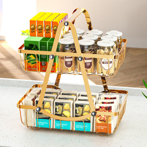 2 Tier Portable Metal Kitchen Shelf with Detachable Fruit Holder