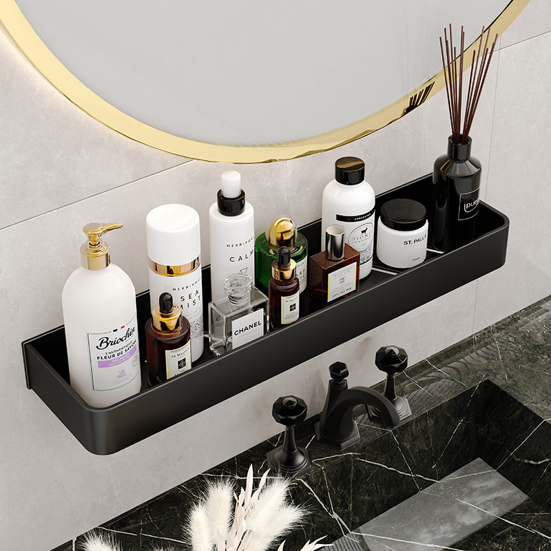 Modern Aluminum Bathroom Storage Shelf Drill-Free Wall Mount Single Layer Shower Caddy Sustainable Household Organizer