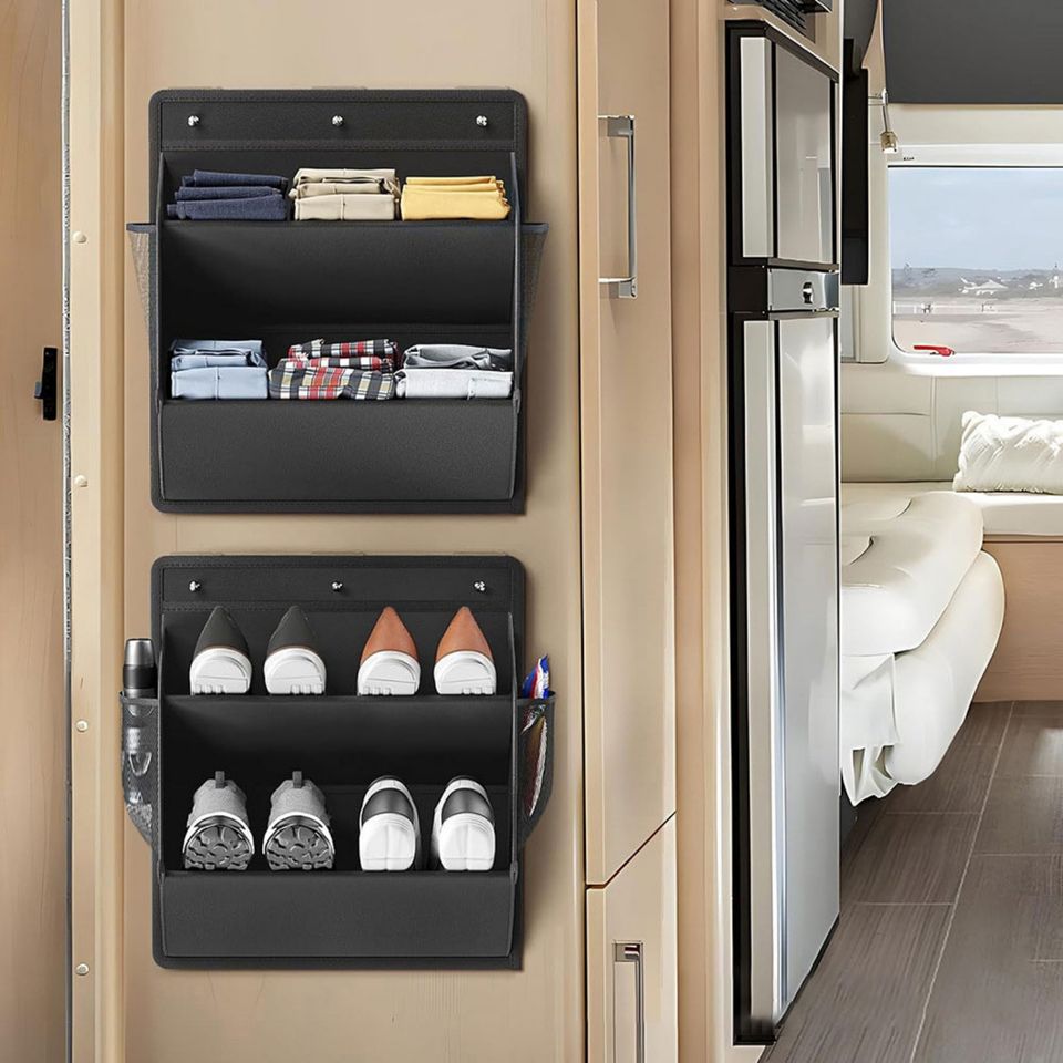 Canvas RV Wall-Mounted Shoe Rack Freestanding Space-Saving with Large Deep Pockets for Boot Storage Camper Cabinet Storage Bags