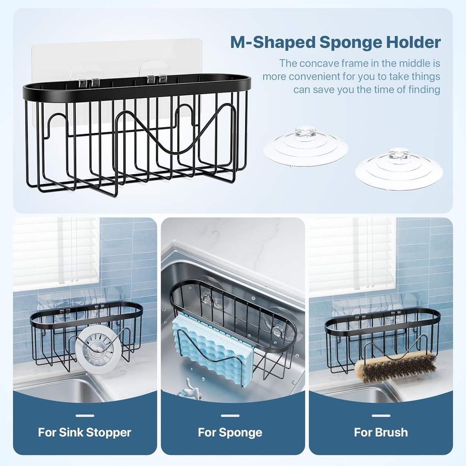 Bathroom Iron Wall Mount Organizer Shelf Set Stainless Steel Sink Caddy Sponge Holder Multifunctional Storage Shelves
