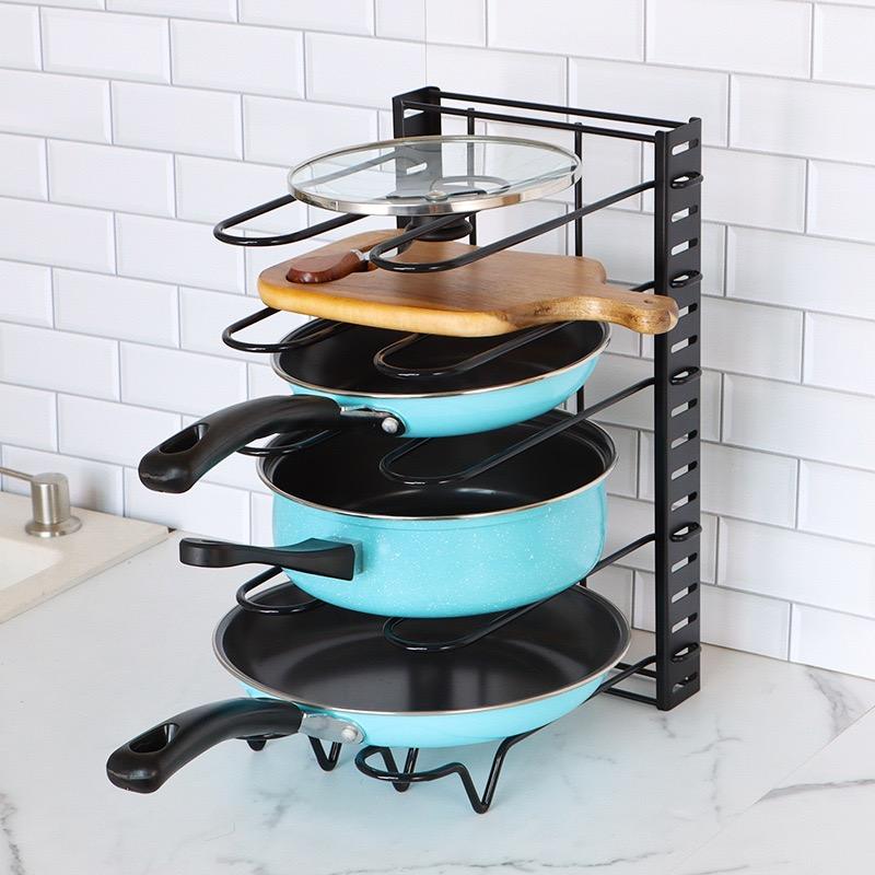 Adjustable Pot and Pan Organizer Rack Kitchen Storage Holder Lid Rack Pantry Organizer for Pots