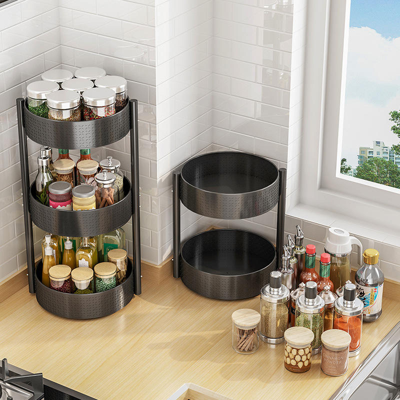 Rotating Spice Rack Kitchen Countertop Multilayer Storage Rack 360-Degree Rotating Spice Rack