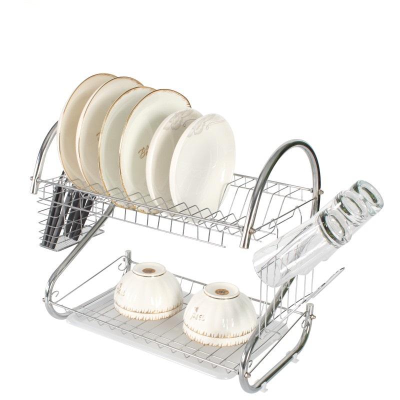 2-Tier Double Layer Kitchen Organizer Dish Rack Drainer Stainless Steel Storage