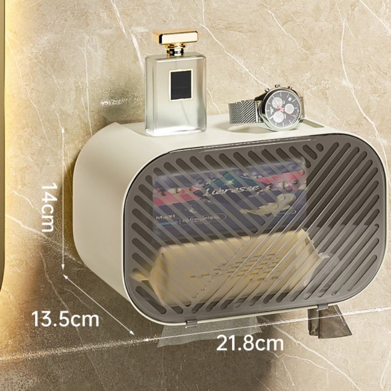 Modern Wall-Mounted Tissue Dispenser in Plastic with Creative Storage for Bathroom