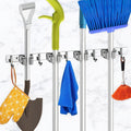 4 Halterungen mit 5 Haken, silberner Besenhalter, Mopphalter, Garten- und Küchenwerkzeug-Organizer, Wandmontage