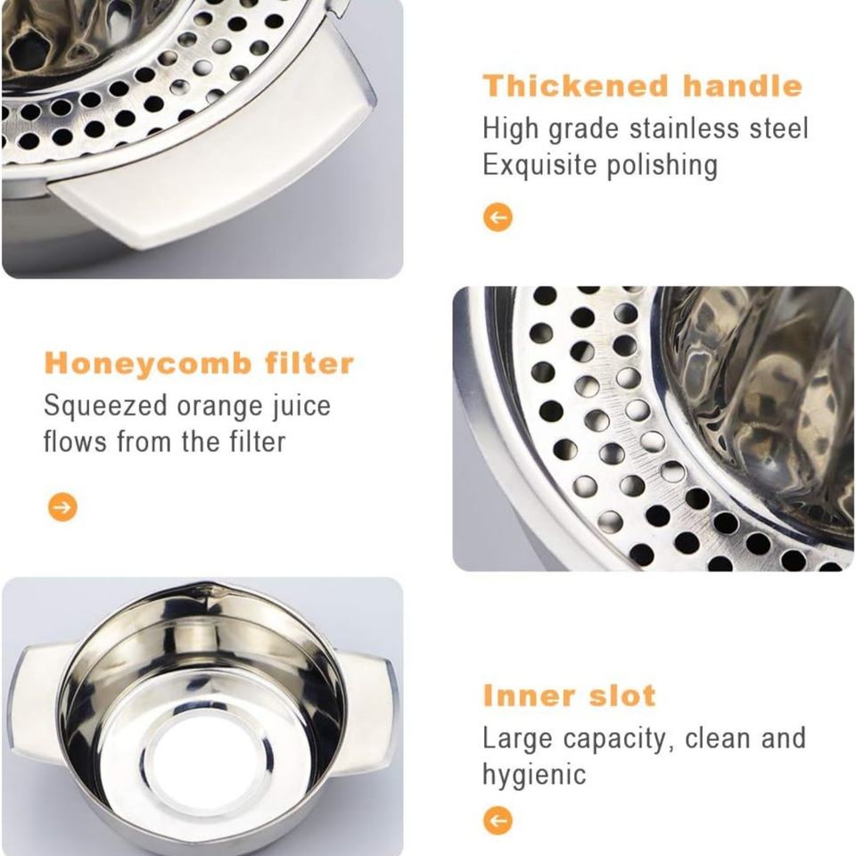 Manual Stainless Steel Lemon Juice Press with Filter and 10oz Cups