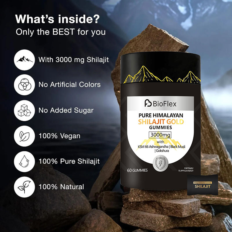 Premium 3-in-1 Shilajit Gummy Supplement Brand, Pure 3000mg Himalayan Bio-Shilajit Ashwagandha Gold Gummies in Top Quality