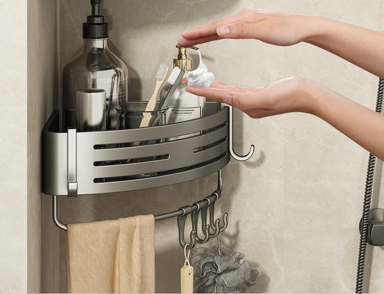2022 New Arrival Multi Mental Wall Hanging Holder Rack Storage Shower Caddy Bathroom Corner Shelf