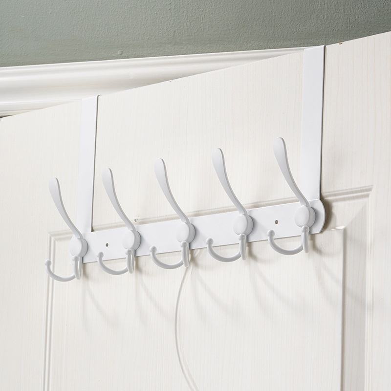 Stainless Steel Door Back Hook Coat Hat Rack Multipurpose Damage-Free 5-Hook Bedroom Organizer