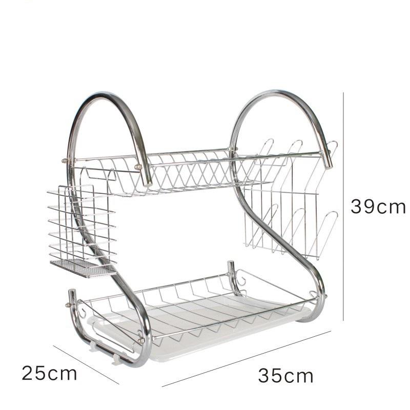 2-Tier Double Layer Kitchen Organizer Dish Rack Drainer Stainless Steel Storage