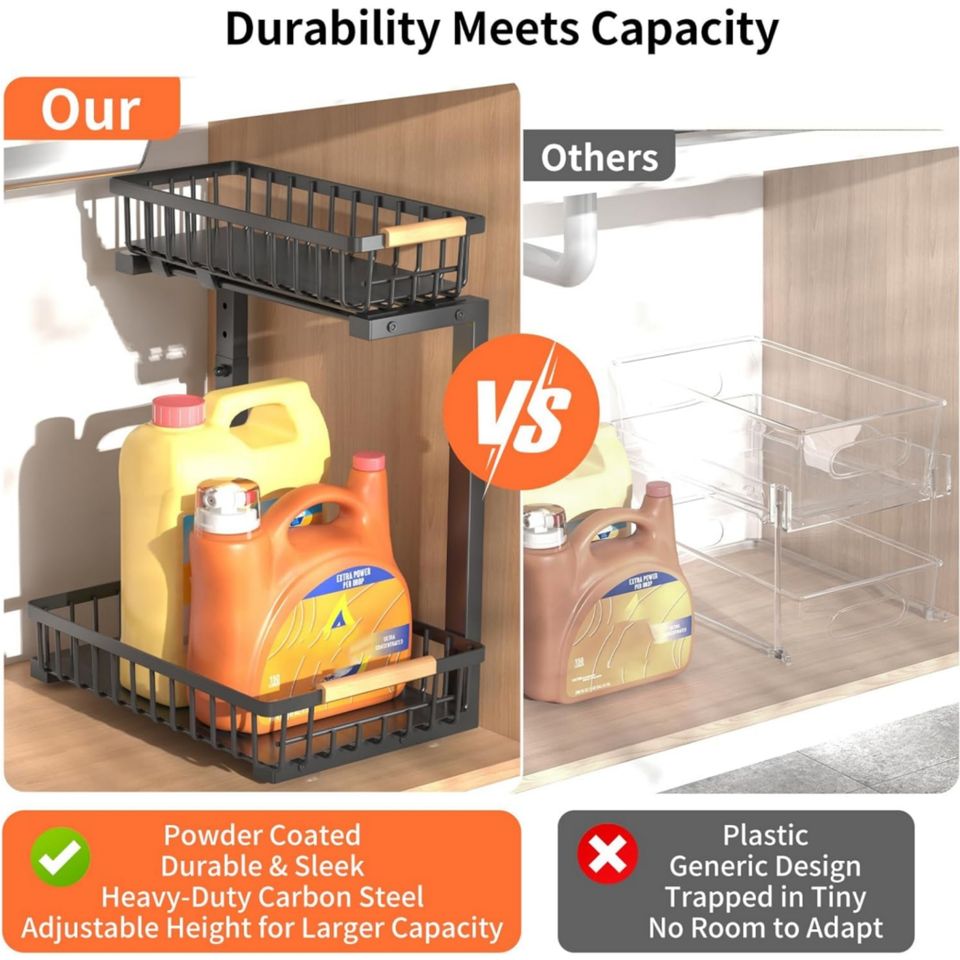 Adjustable Kitchen Sink Storage Shelf Rack Slide-Out Drawer Spice Racks Kitchen Cabinets Storage Box