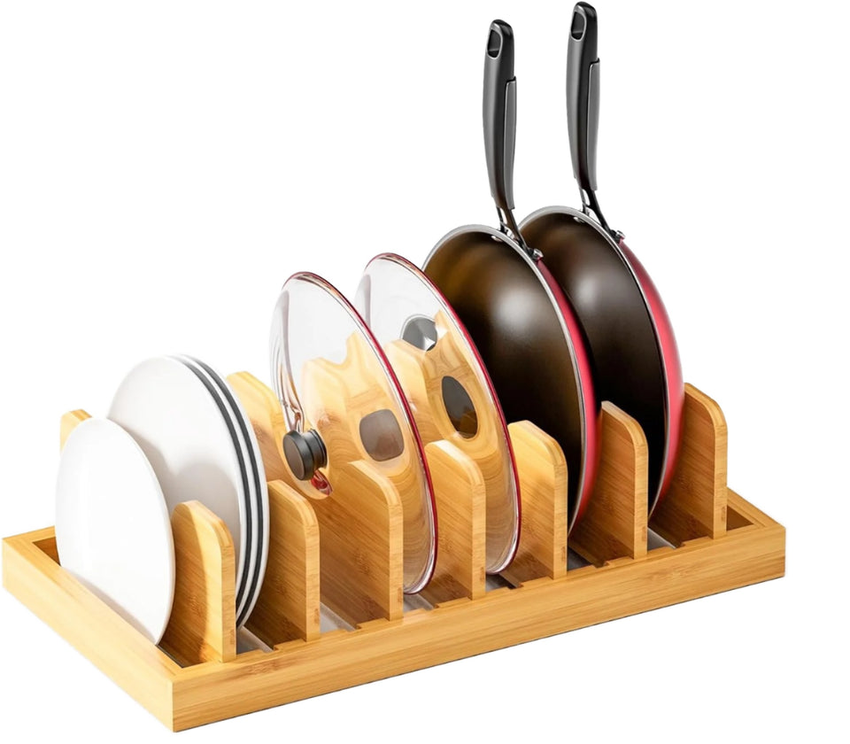 Bamboo Pot Lid Storage Rack for Kitchen, Used for Pot Lids, Pots, Cutting Boards, Kitchen Drawer Storage Solution