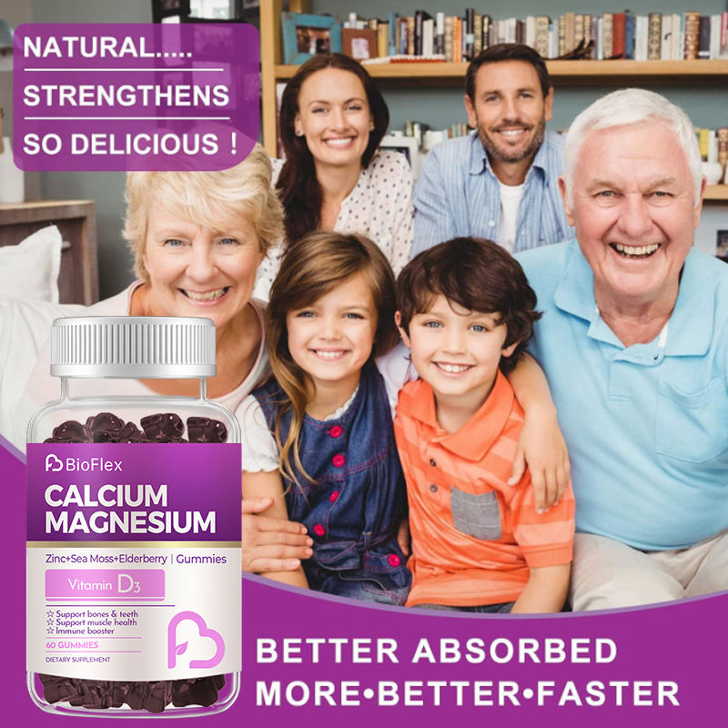 OEM Calcium-Magnesium Gummy Bears Plant-Based Calcium Supplement with Irish Moss & Elderberry for Bone, Muscle, Calm Mood, and Sleep Support