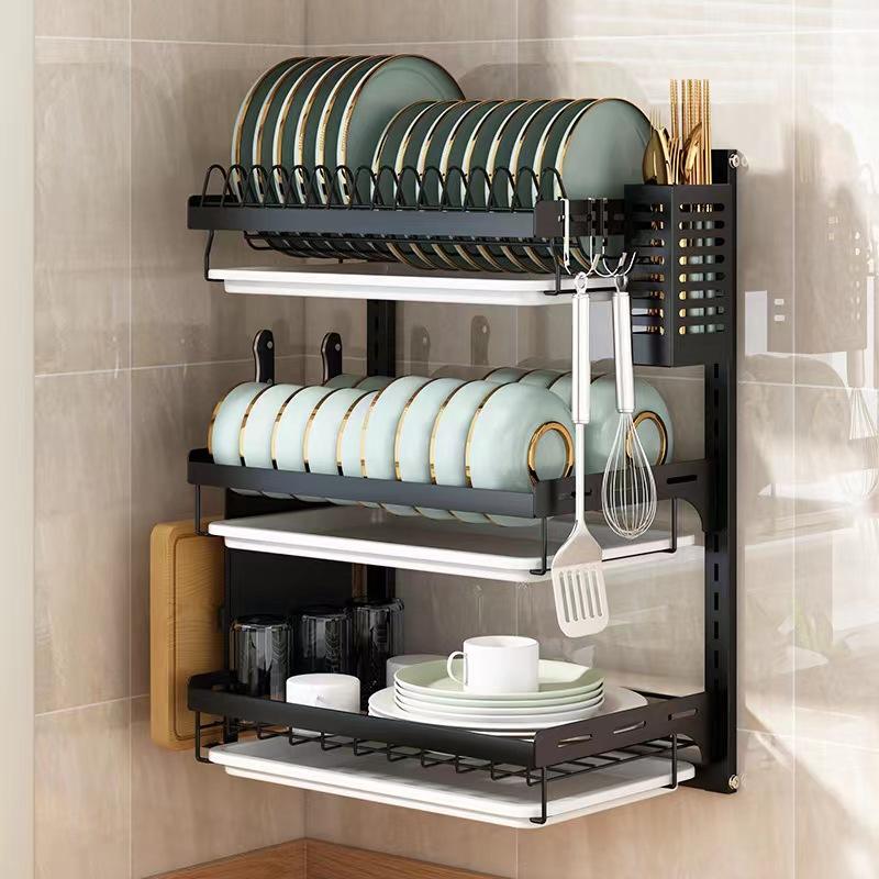 Double Tier Stainless Steel Plastic Hanging Dish Storage Cabinet Kitchen Dish Drainer