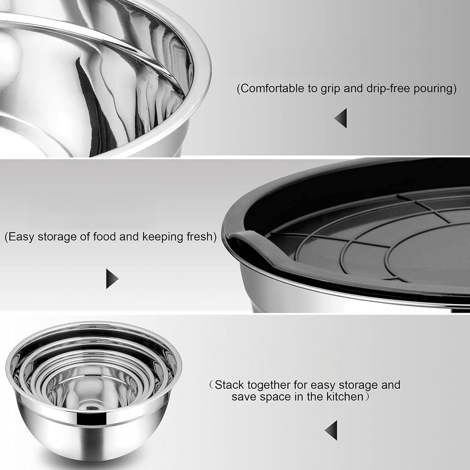 5-Piece Covered Mixing Bowl Set, Stainless Steel Collection