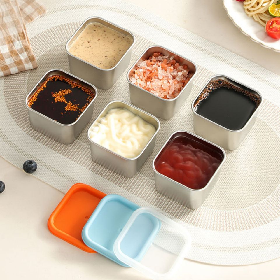 Stainless Steel Mini Sauce Dishes Individual Saucers Square Spice Bowls Sushi Dip Bowls Appetizer Plates