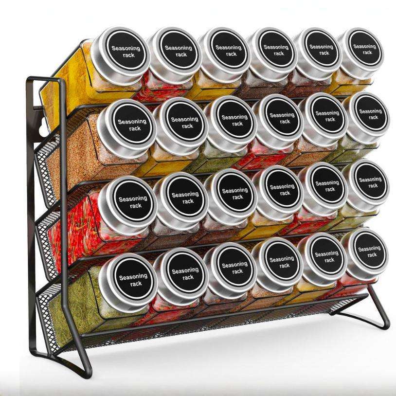 4-Tier Foldable Spice Rack Organizer for Cabinet Pantry Easy Visibility Counter top Storage Holder