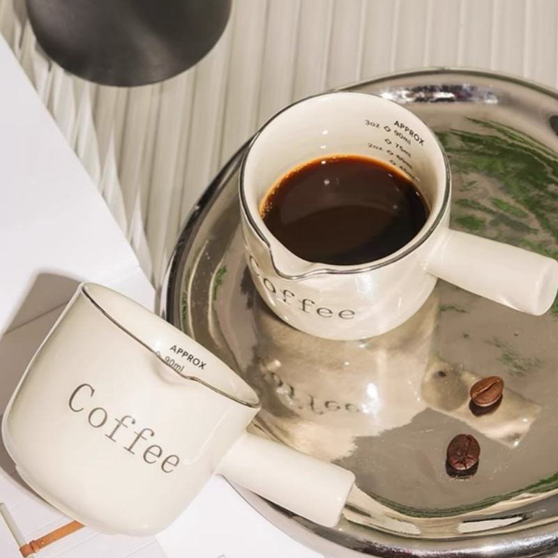 Premium Italian Espresso Cup with Graduation Premium Ceramic Coffee Measuring Cup Extraction Cup & Small Milk Jug