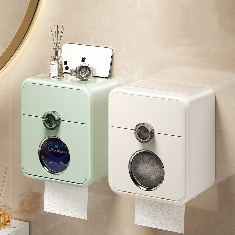 Modern Bathroom Tissue Box Holder with Wall Mount Storage Shelf