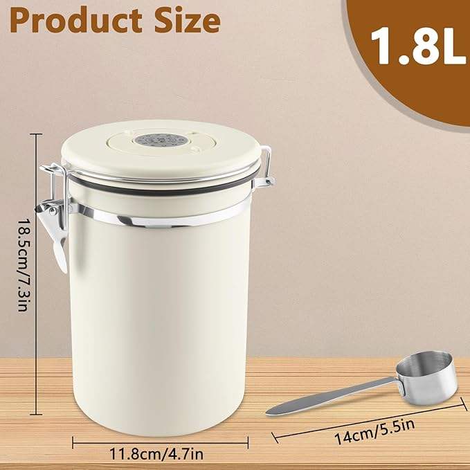 Airtight Stainless Steel Coffee Bean Storage Container with Measuring Spoon