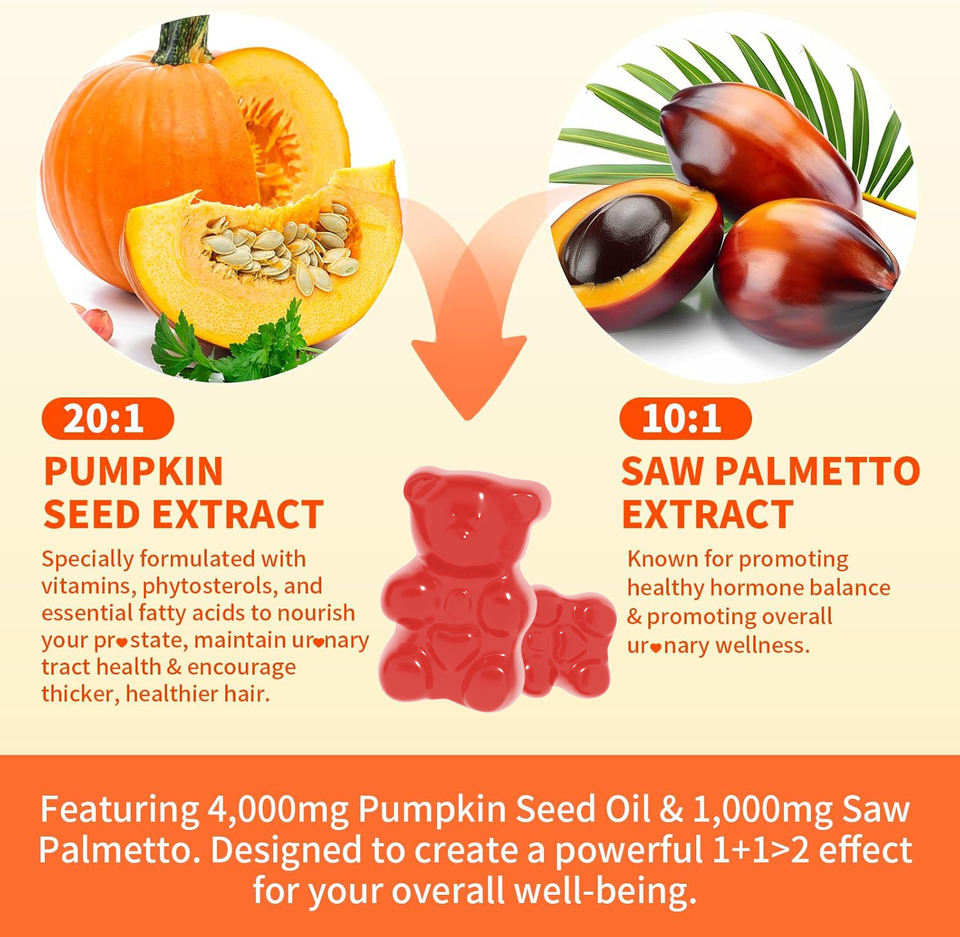 OEM Strawberry Flavor 4000mg Pumpkin Seed Oil Supplement Gummies with Saw Palmetto Extract for Antioxidants, Hair Growth & Skin Health