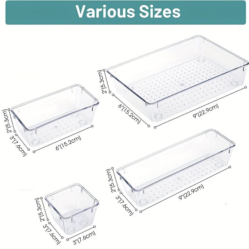 Clear Plastic Drawer Storage Boxes Organizer Set for Utensils/Stationery/Makeup Items