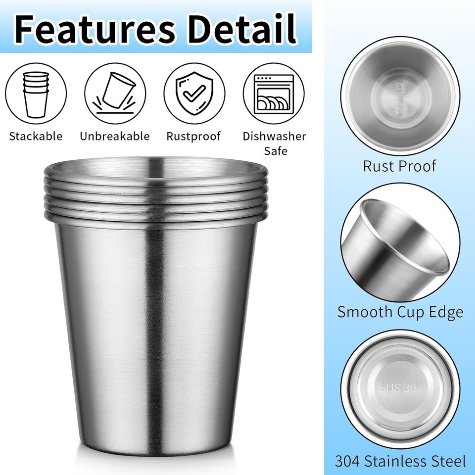 6 oz Stainless Steel Unbreakable Contemporary Design Water and Wine Cup for Parties Restaurants Bars