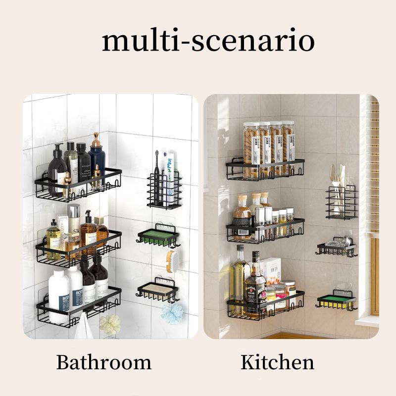 High-Quality Wall-Mounted Black Iron Bathroom Shelf