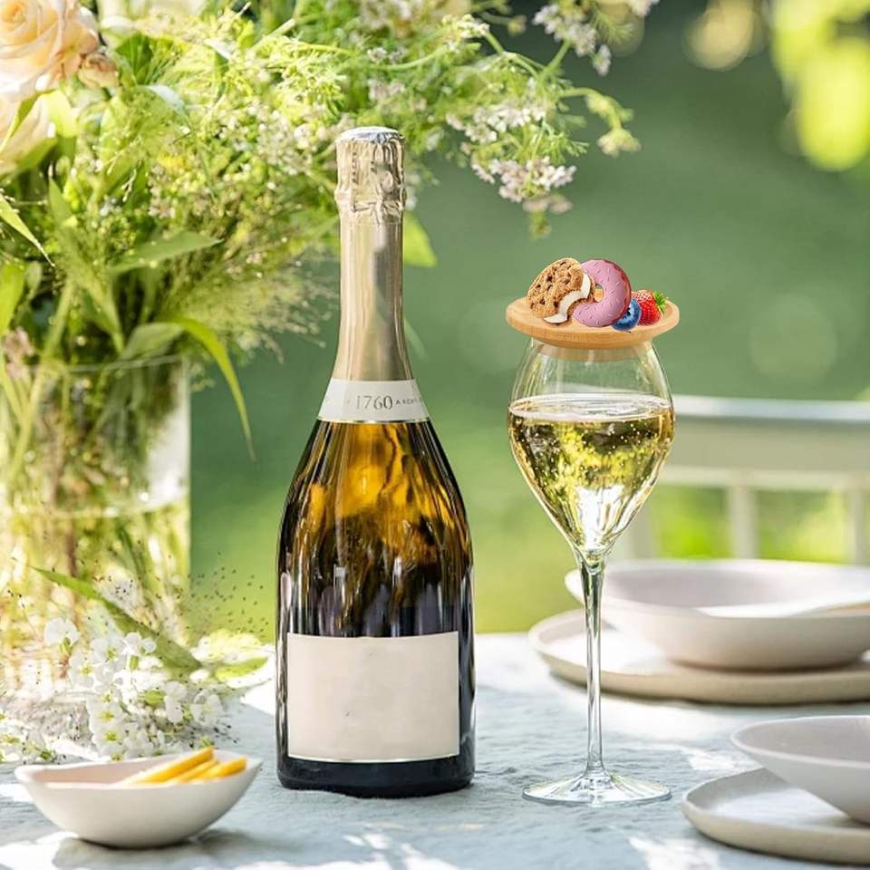 Bamboo Round Wine Glass Cover Charcuterie Board Topper Special Appetizer Plate for Family Gatherings Bars Restaurants