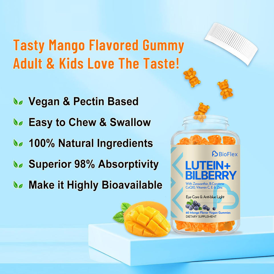 BioFlex Natural Kids' Zeaxanthin and Lutein Gummies with Blueberry Herbal Extract Formula Dietary Supplement for Good Vision and Eye Health