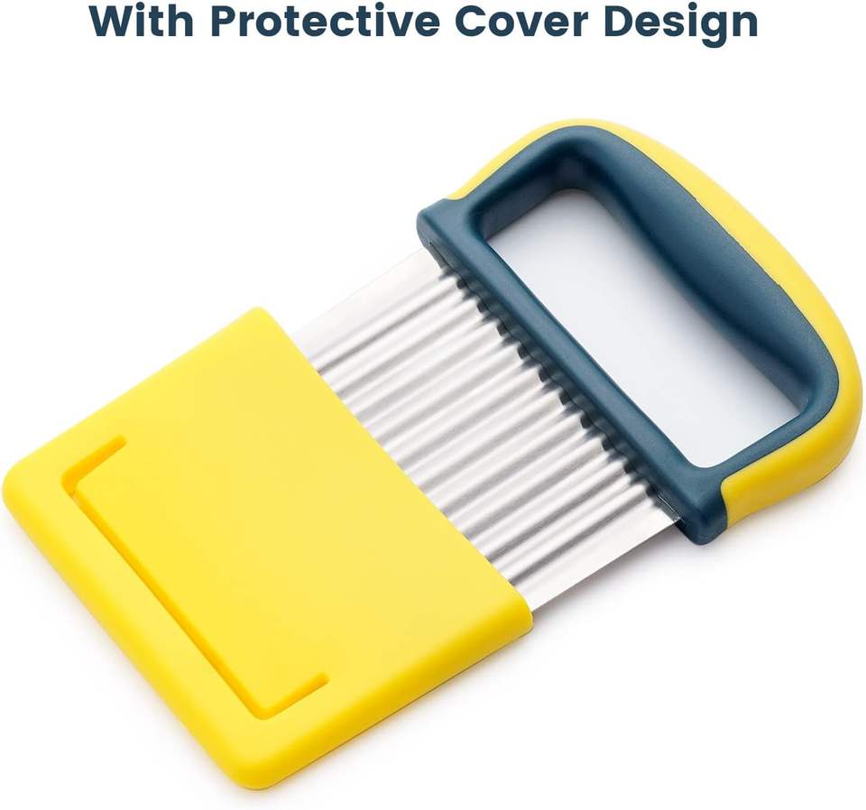 Manual Potato Chip Slicer Stainless Steel with PP Cover Modern Wave Blade Kitchen Tool