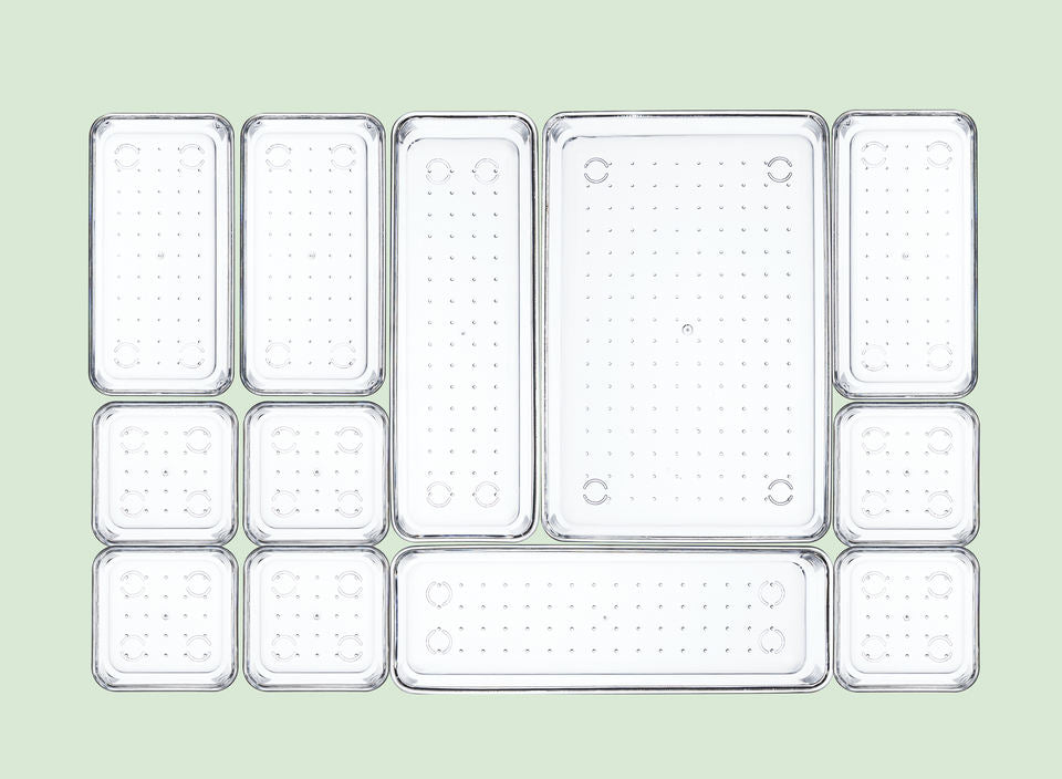 27-Piece Kitchen Drawer Organizer Plastic Space-Saving Organizer for Closet Cabinet Bathroom Office