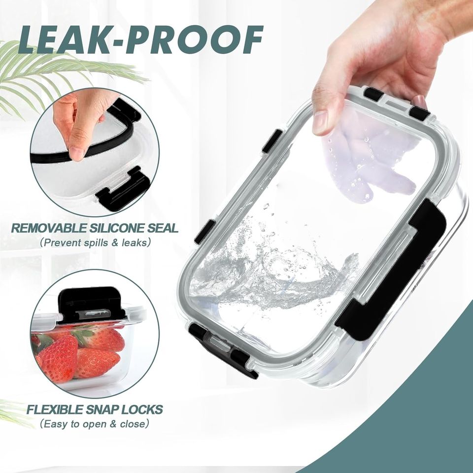 5-Pack 1040ML High Borosilicate Thick Glass Food Container Set Adult Bento Lunch Box