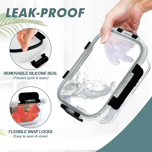 5-Pack 1040ML High Borosilicate Thick Glass Food Container Set Adult Bento Lunch Box