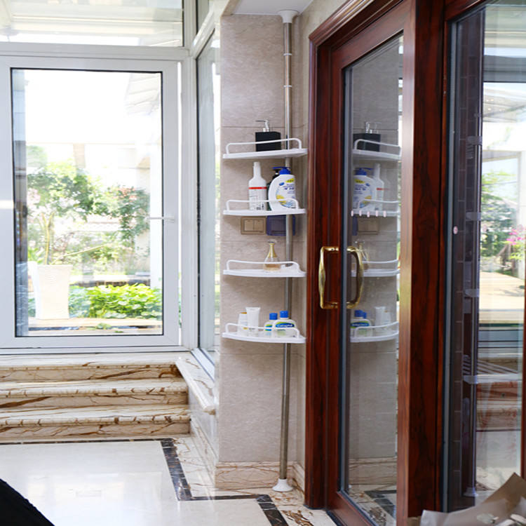 4-Tier White Floating Bathroom Corner Shelf with Telescopic Function for Shower