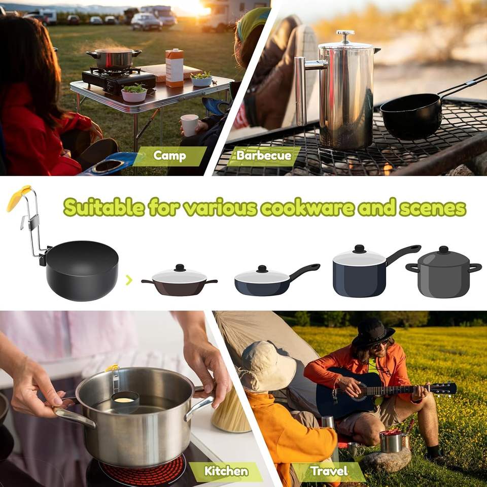 Foldable Metal Round Egg Cooker in Food-Grade Quality with Foldable Hanging Ear Anti-Stick Egg Pot for Kitchen Home Use Egg Tools