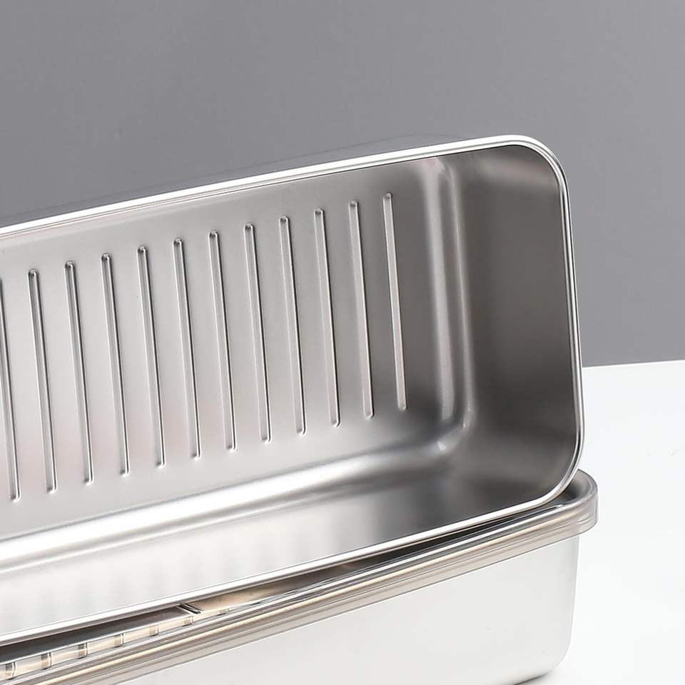 Stainless Steel 304 Kitchen Fresh-keeping Box Airtight Food Container with Transparent Lid Storage Box for Vegetables/Meat/Fruit