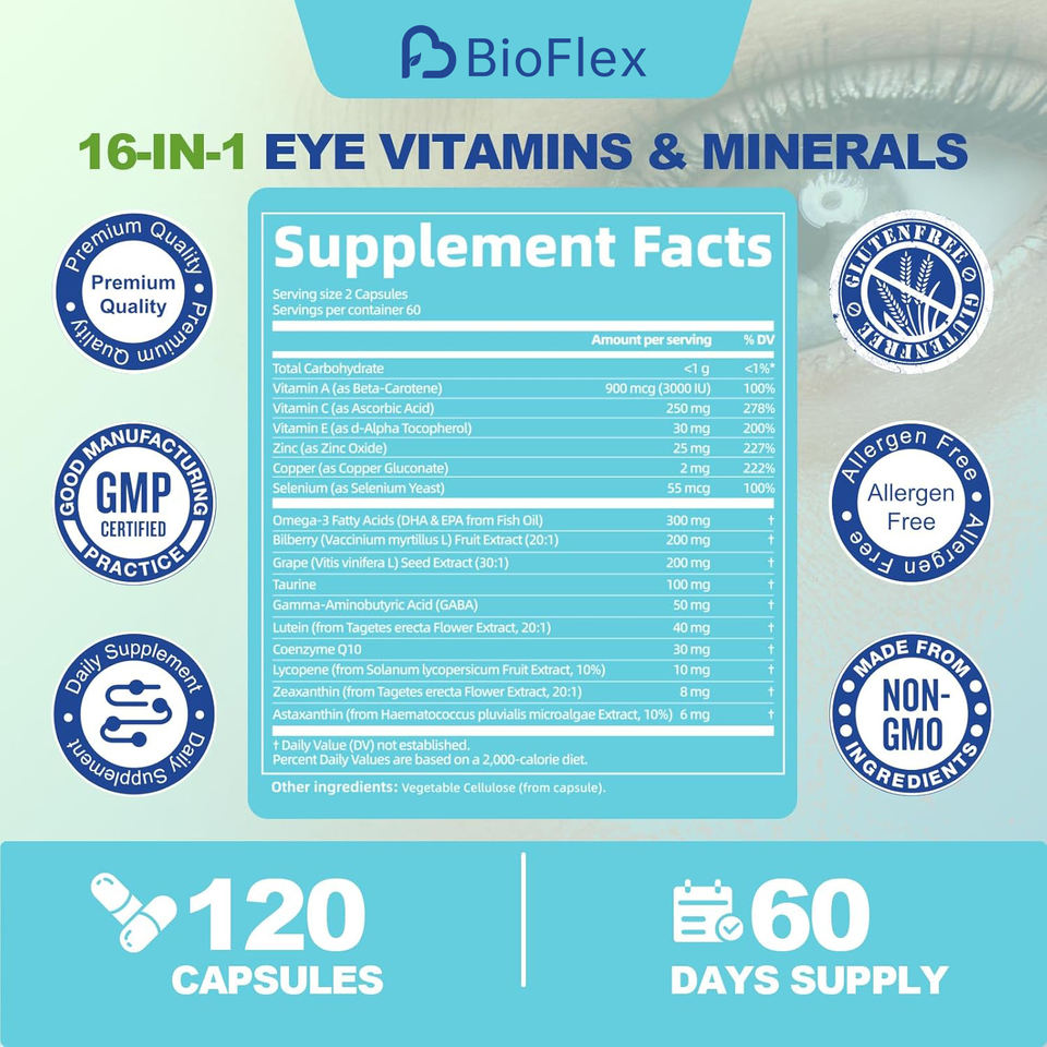 BioFlex ISO Certified Natural Lutein-Zeaxanthin Capsules for Eye Health
