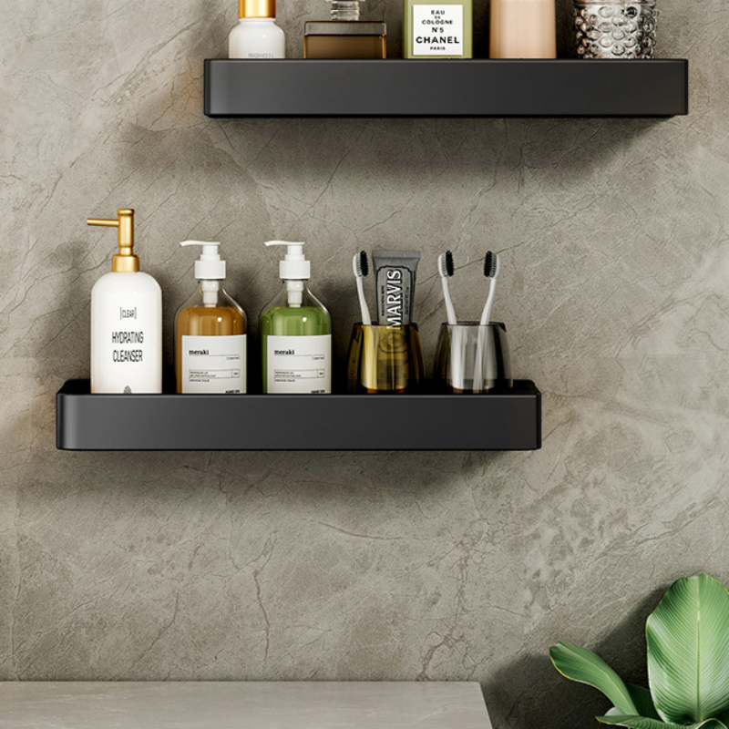 Modern Aluminum Bathroom Storage Shelf Drill-Free Wall Mount Single Layer Shower Caddy Sustainable Household Organizer