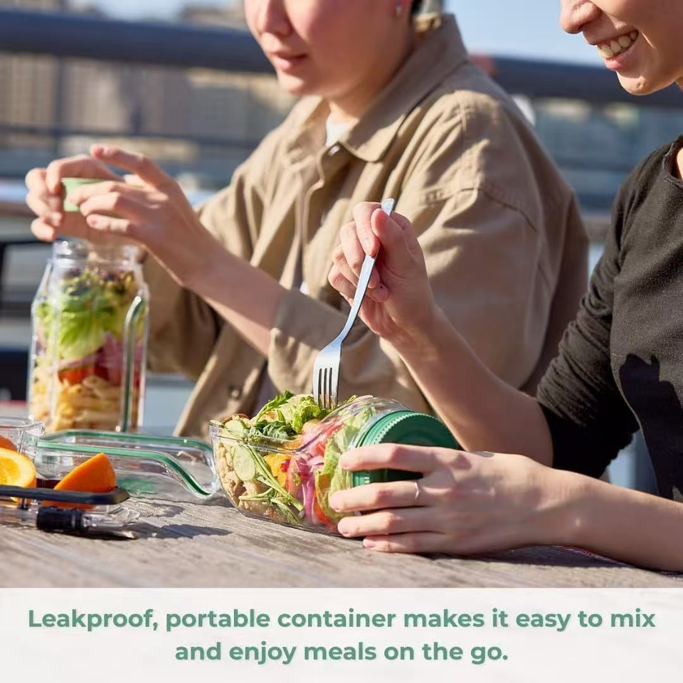 Modern Plastic Salad Container Mason Jar with Side Opening and Leak-Proof Lid for Meal Prep Kitchen Use