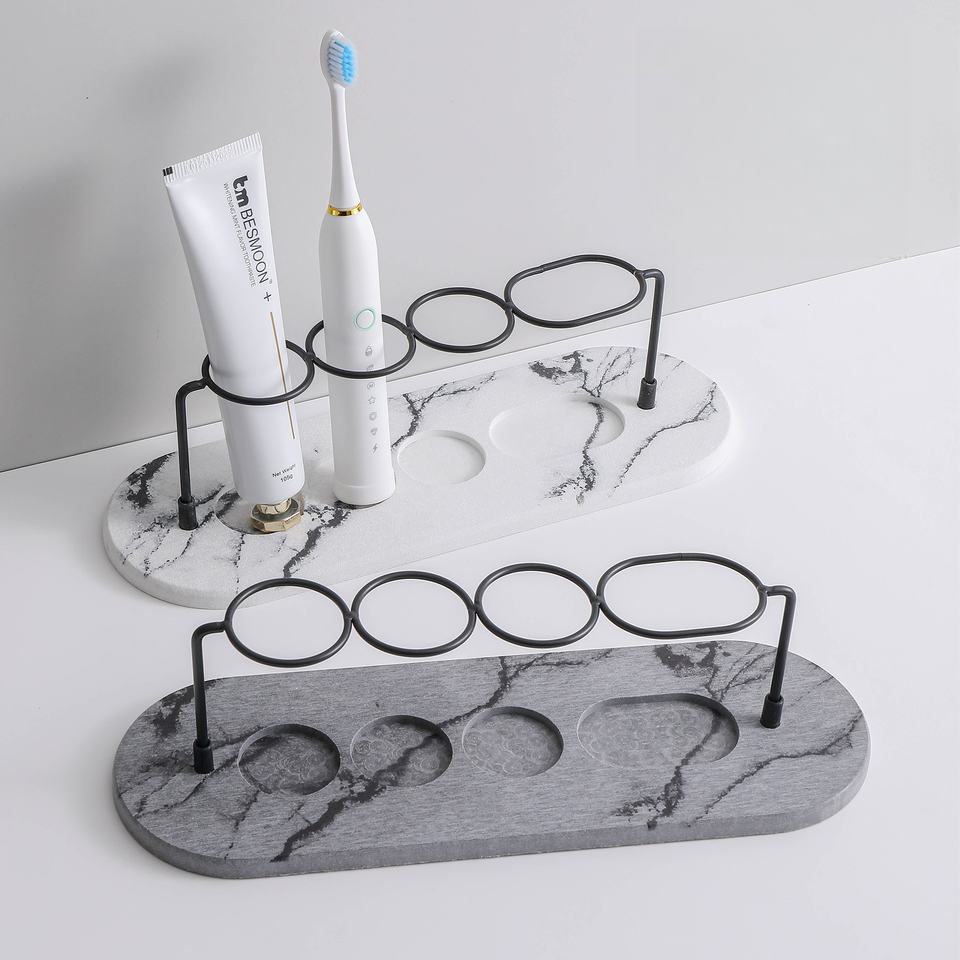 Metal Toothbrush Holder with Diatomaceous Earth Base