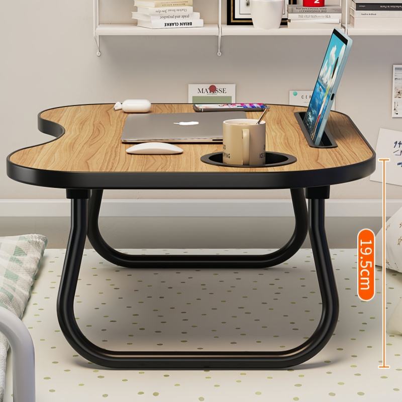 Portable Folding Bed Desk - Compact Computer Desk Made of Recycled Wood Fiberboards, Lightweight, Sturdy Design with Built-In Drink Holder