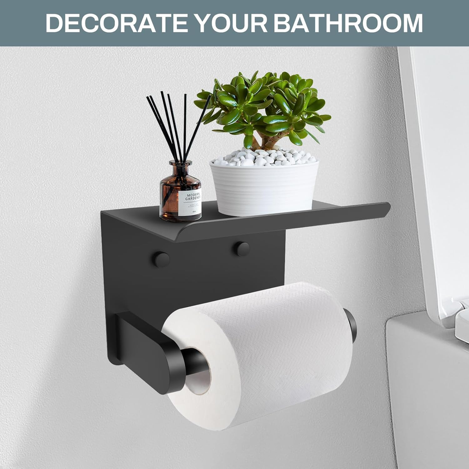 Modern Stainless Steel Wall-Mounted Toilet Paper Holder with Phone Shelf