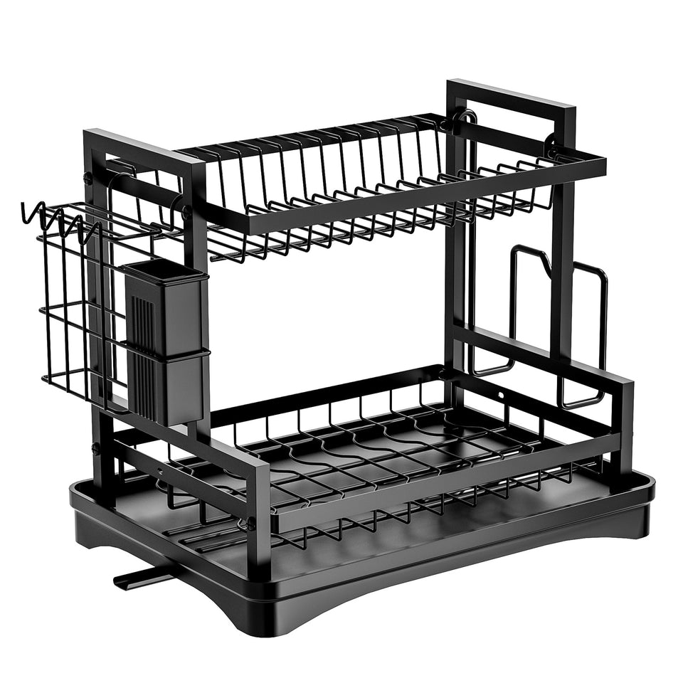 Modern 2-Tier Single Bowl Kitchen Sink Rack Dish Storage Top Flap