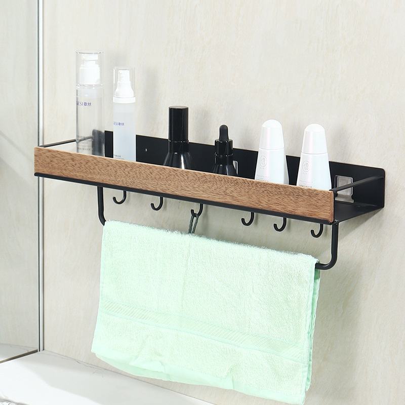 High-Quality Multifunctional Wall Shelf for Home Use No-Punch Shelves with Hanging Rod and Hooks Shower Shelf