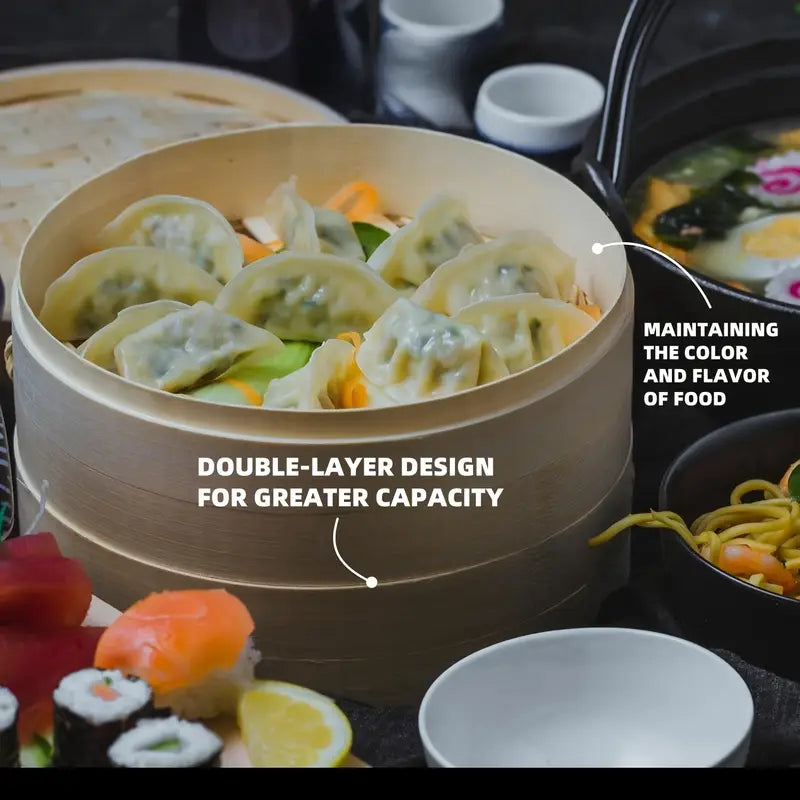 Bamboo Steamer Basket for Eco-Friendly Cooking and Serving Traditional Chinese Cuisine with Lid
