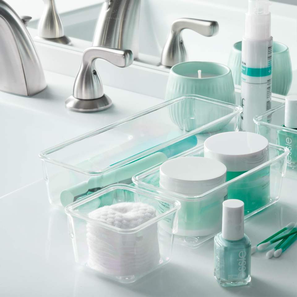 28-Piece Multifunctional Clear Drawer Organizer Set Plastic Utensil Storage Box Makeup/Jewelry/Bedroom/Office Storage Containers